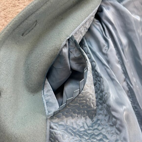 Vintage Teal Blue Wool Lined Dress Coat Cuffs - Picture 15 of 16